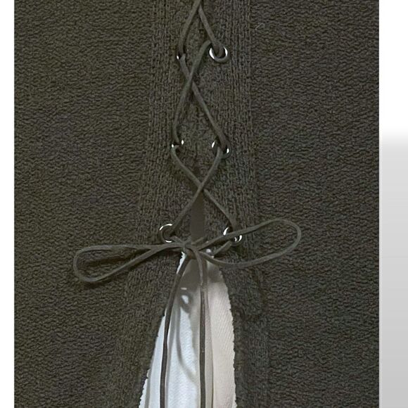 Torrid Olive Green Cold Shoulder Lace Up Long Sleeve Sweater Sz 2X - Picture 7 of 13